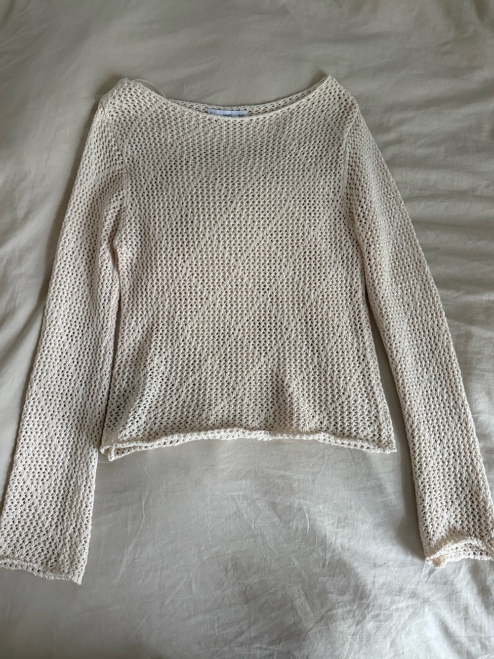 Light Cream Open-Knit Long Sleeve Women's Sweater